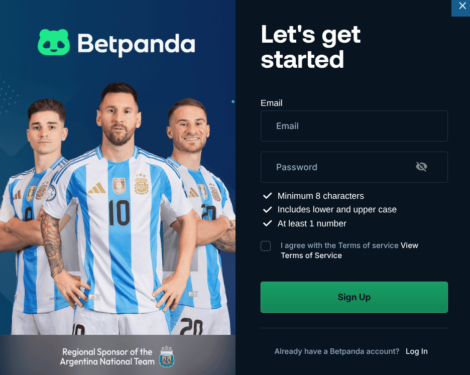 betpanda signup screen